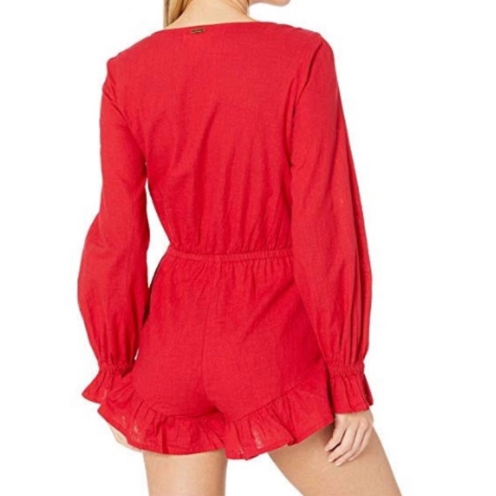 Billabong Red Long-Sleeve Romper with Tie Waist - Picture 2 of 9